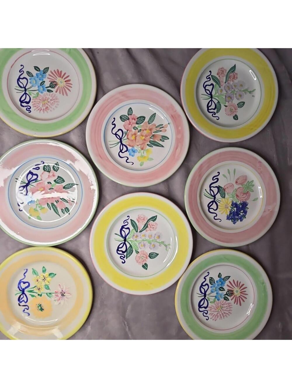 Rare! Set of 8 Grazia Deruta Italy Handpainted My Garden 7.5" Plates